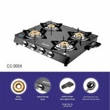 UCOOK JUNTO Z Series 4 Burners Glass Top Glass Manual Gas Stove (4 Burners)