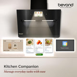 Beyond Appliances Eris 90cm Auto Clean Slant Kitchen Chimney | 1500 CMH Suction | Filterless | Smart Touchscreen Display | Touch Control | Black | PAN INDIA SERVICE| BA-SL-ER-AD-90-CH-001
