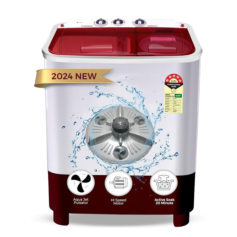 Power Guard 7 kg 5 Star Semi-Automatic Top Loading Washing Machine Appliance (2024 Model,PG70WM-BG-OP, Burgundy, Powerful Motor, Effective Wash Pulsator,Air Turbo Drying,1380 RPM & Castors)