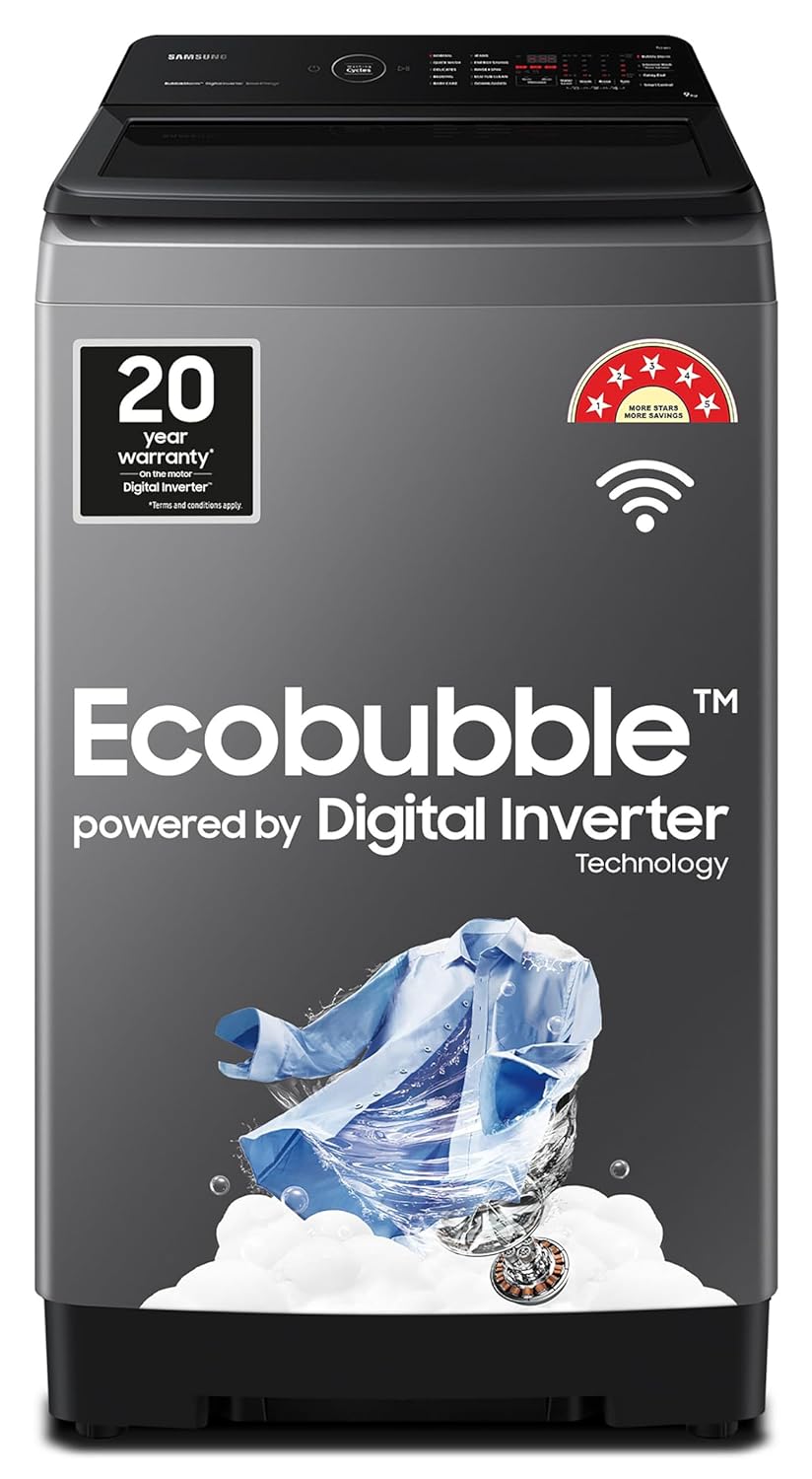 Samsung 9 kg, 5 star, Eco Bubble Technology, Wi-Fi, Soft Closing Door, Fully-Automatic Top Load Washing Machine (WA90BG4542BDTL, Versailles Gray)