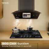 Beyond Appliances Asteria 60cm Auto Clean Kitchen Chimney | 1800 CMH Suction | Filterless | Curved Glass | Smart Screen & Speakers | Touch Control | Black Finish,ASTERIA BLDC-60 BASC-AABL60-JD-003 / BA-CR-AS-AD-BL-60-CH