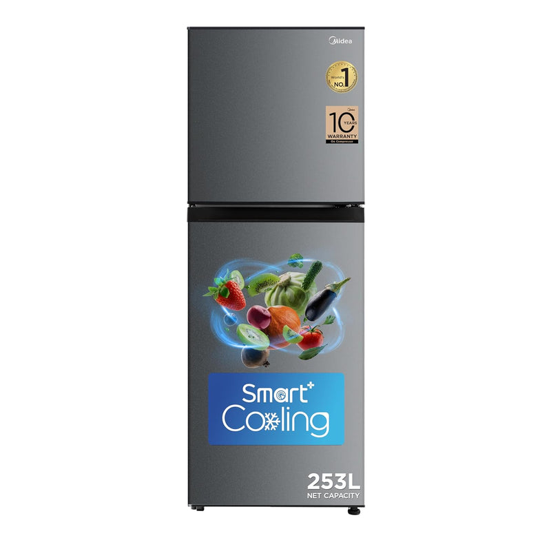 Midea 253 L,2 Star Frost Free Double Door Refrigerator with real Inverter Compressor, Deo Fresh TechnologyEnergy Efficient, Stabilizer Free Operation,Adjustable Shelves (MDRT350FGI