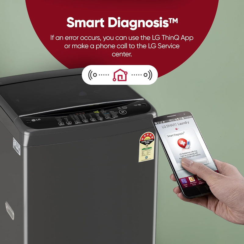 LG 9 kg 5 Star, Smart Inverter Technology, TurboDrum, Jetspray+, Turbowash, Smart Diagnosis, Soft Closing Door, tub cleaning after every wash cycle Fully Automatic Top Load Washing Machine Black, Grey (T90AJMB1Z)