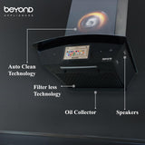 Beyond Appliances Asteria 60cm Auto Clean Kitchen Chimney | 1408 CMH Suction | Filterless | Curved Glass | Smart Screen & Speakers | Touch Control | Black Finish,ASTERIA 60CM( BASE-CA60-IF-001)-BLACK/BA-AS-AD-60-CM