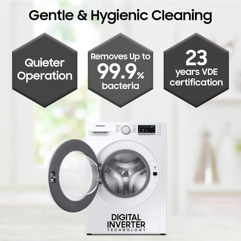 Samsung 7 kg, 5 Star, Digital Inverter Motor, Fully-Automatic Front Load Washing Machine (WW70T4020EE1TL, Hygiene Steam, White, Awarded as Washing Machine Brand of the year)