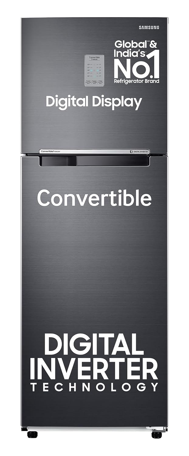 Samsung 256 L, 3 Star, Convertible, Digital Inverter with Display Frost Free Double Door Refrigerator (RT30C3733BX/HL, Luxe Black, 2024 Model)