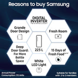 Samsung 223 L, 3 Star Inverter Direct-Cool Single Door Refrigerator (RR24C2723S8/NL, Silver, Elegant Inox)