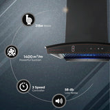Kutchina Virgose dlx 90 Filterless Auto-clean kitchen Chimney, Suction capacity of 1350 m3/hr with multi speed wave sensor & Touch Control (Black)