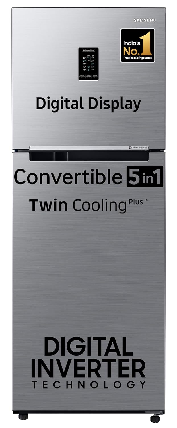 Samsung 301 L, 3 Star, Convertible 5-in-1 Digital Inverter with Display Frost Free Double Door Refrigerator (RT34C4523S9/HL, Silver, Refined Inox, 2024 Model)