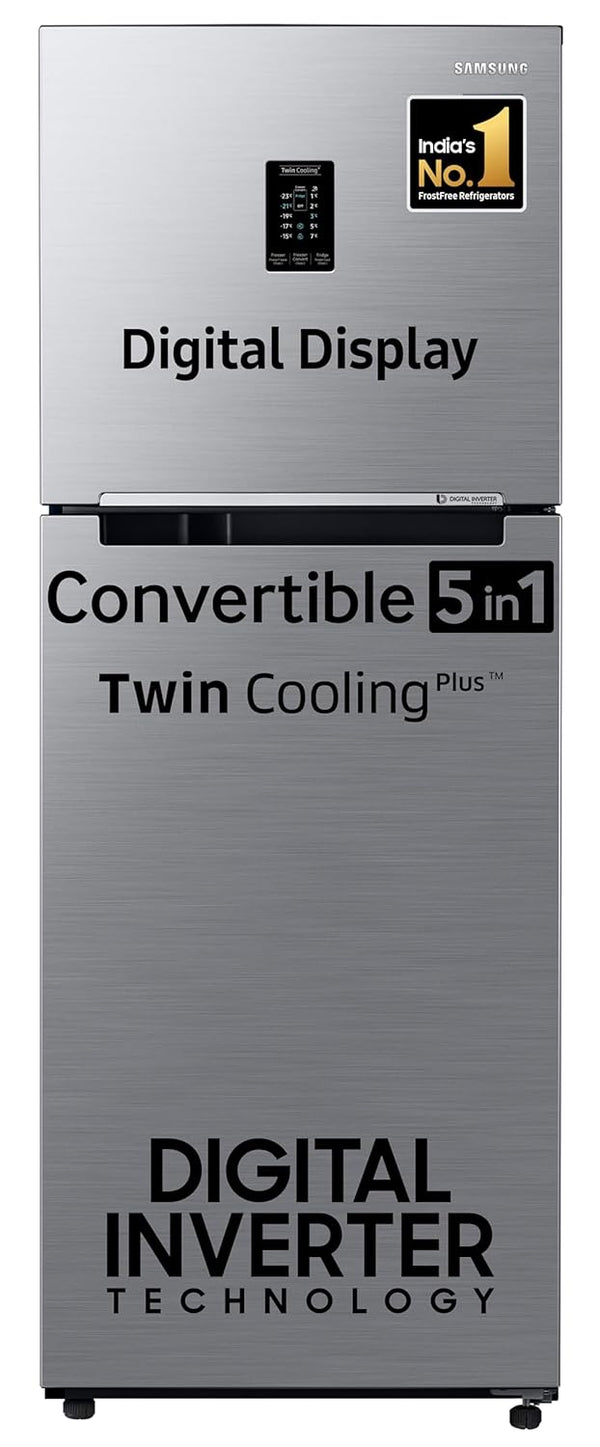 Samsung 301 L 3 Star Convertible 5-in-1 Digital Inverter with Display Frost Free Double Door Refrigerator RT34C4523S9HL Silver Refined Inox 2024 Model