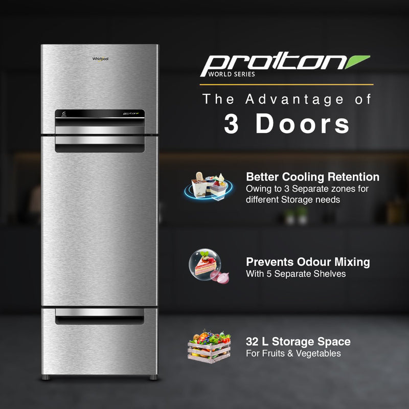 Whirlpool 300 L Frost Free Triple-Door Refrigerator(FP 343D Protton Roy, Alpha Steel)