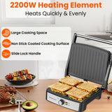 INALSA Sandwich Maker 2200W|Large Non-Stick Coated Cooking Plates|Adjustable Temperature Control|Dual Safety Thermostat|Cool Touch Handle|Removable Oil Collector Tray|2 Yr Warranty,Grill Master Ultra