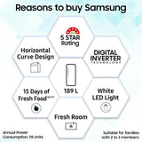Samsung 189 L, 5 Star, Digital Inverter, Direct-Cool Single Door Refrigerator (RR21H2H25CU/HL, Camellia Blue, Base Stand Drawer, Single Touch Defrost, 2026 Model)