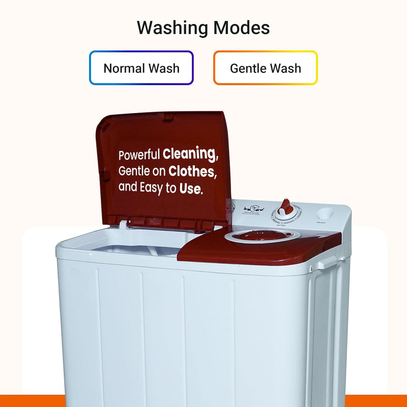 Power Guard 6.5 kg 5 Star Semi-Automatic Top Loading Washing Machine Appliance (PG65WM-BG-OP, Burgundy, Powerful Motor,Effective Wash Pulsator,1350 RPM & Castors)