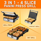 INALSA Sandwich Maker 2200W|Large Non-Stick Coated Cooking Plates|Adjustable Temperature Control|Dual Safety Thermostat|Cool Touch Handle|Removable Oil Collector Tray|2 Yr Warranty,Grill Master Ultra