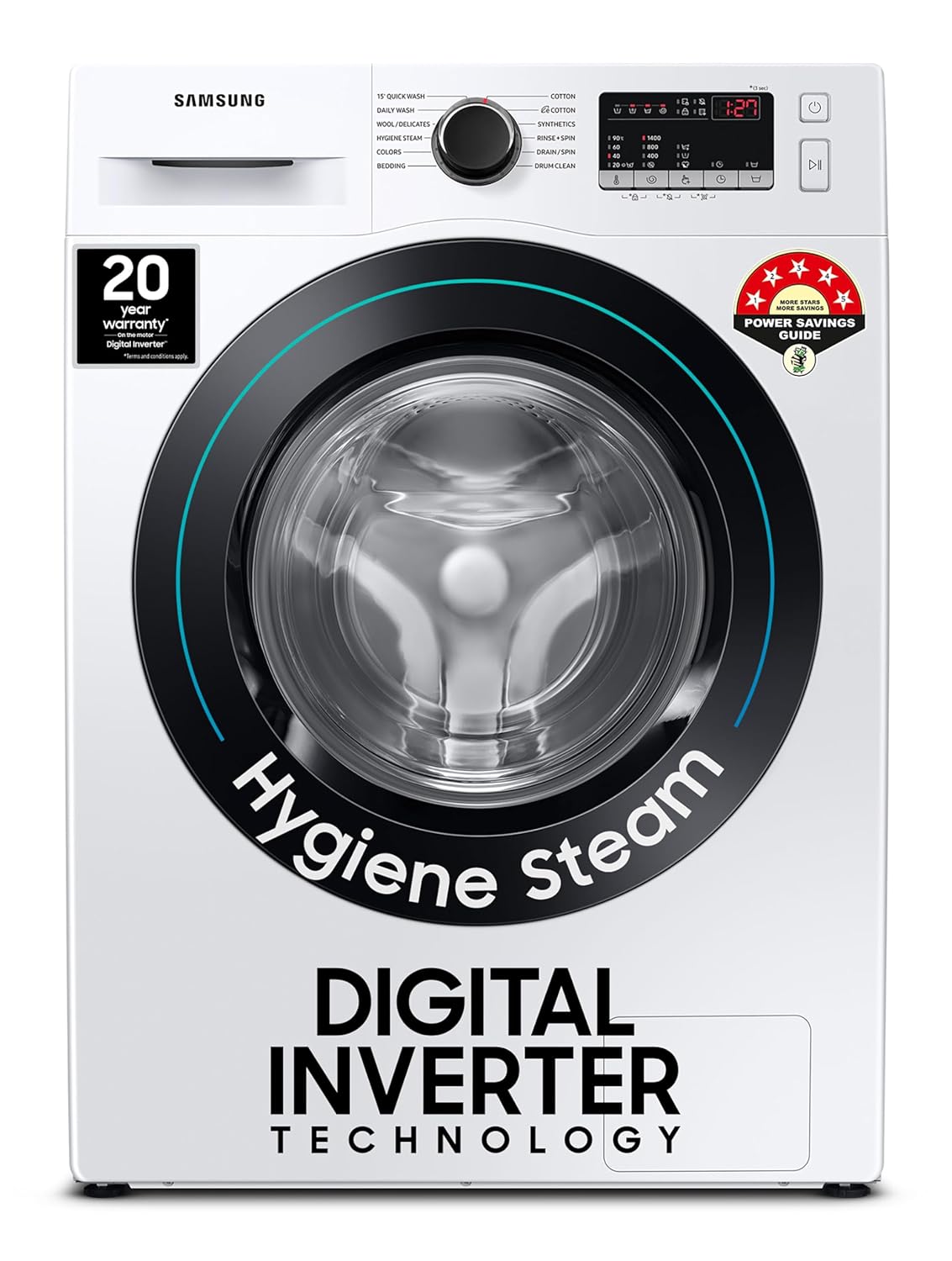 Samsung 8 kg, 5 Star, Digital Inverter, Motor, Fully-Automatic Front Load Washing Machine (WW80T4040CE1TL, Hygiene Steam, White)