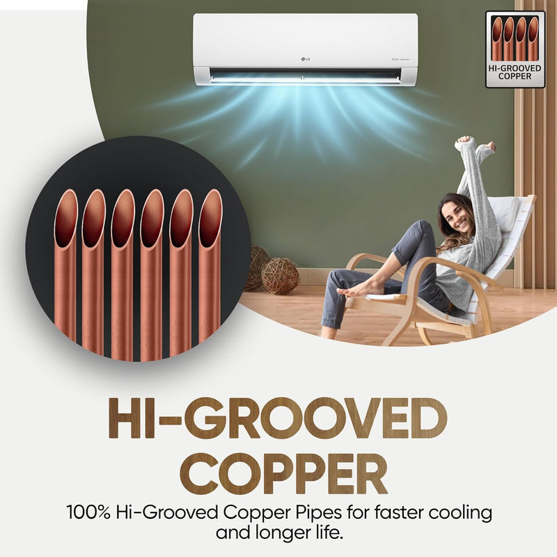 LG 1.5 Ton 4 Star AI DUAL Inverter Split AC (Copper, Super Convertible 6-in-1 Cooling, HD Filter with Anti-Virus Protection, 2023 Model, RS-Q19ENYE1, White)