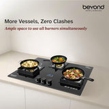 Beyond Appliances Dorado 3 Burner Smart Glass Hobtop Gas Stove | Auto Ignition | Digital Timer | Flame Failure Device | Toughened Glass | LPG & PNG Compatible