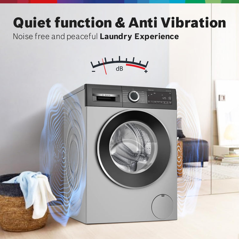 Bosch 9Kg, 5 Star, AI Acitve Water+, Anti Stain, Iron Steam Assist, Anti Tangle Fully-Automatic Front Loading Washing Machine (WGA2420SIN, In-Built Heater, Allergy Plus, Anti Wrinkle, Dark Silver)
