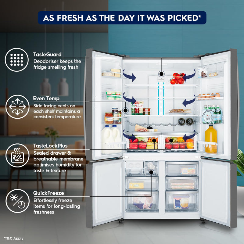 Electrolux 600L Frost Free Inverter French Door Refrigerator, TasteLockPlus Technology, FlexStor, Matte Dark Grey Stainless Steel, UltimateTaste 700, EQE6000A-B | Open Box like New |