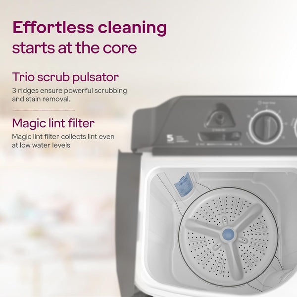 Godrej 7 Kg 5 Star, Active Soak Technology, 370 W PowerMax Wash For Heavy Laundry Wash, Toughened Glass Lid, Semi Automatic Top Load Washing Machine (WS EDGE CLS 70 5.0 PN2 GPGR, Graphite Grey)
