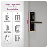 Godrej Smart Lock I Catus Connect I Digital Lock for Wooden Door | 5 in 1 Access I WiFi I Fingerprint I RFID Card I PIN Access I Mechanical Key I 3 Strong Locking Dead Bolts I Champagne Gold