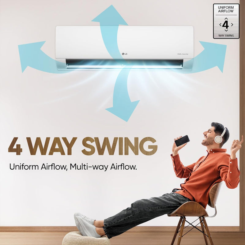 LG 1.5 Ton 4 Star AI DUAL Inverter Split AC (Copper, Super Convertible 6-in-1 Cooling, HD Filter with Anti-Virus Protection, 2023 Model, RS-Q19ENYE1, White)