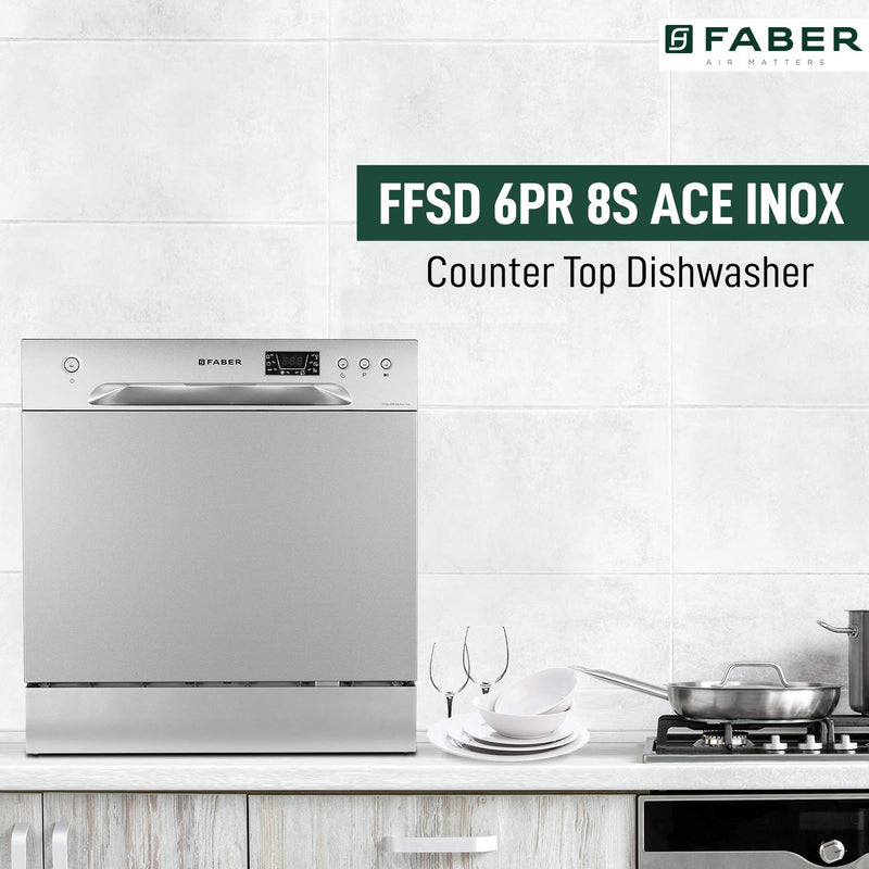 Faber 8 Place Dishwasher | 6 Wash Programs |Adjustable Upper Rack & Cutlery Tray | 8L Water/Cycle| FFSD 6PR 8S Ace Inox