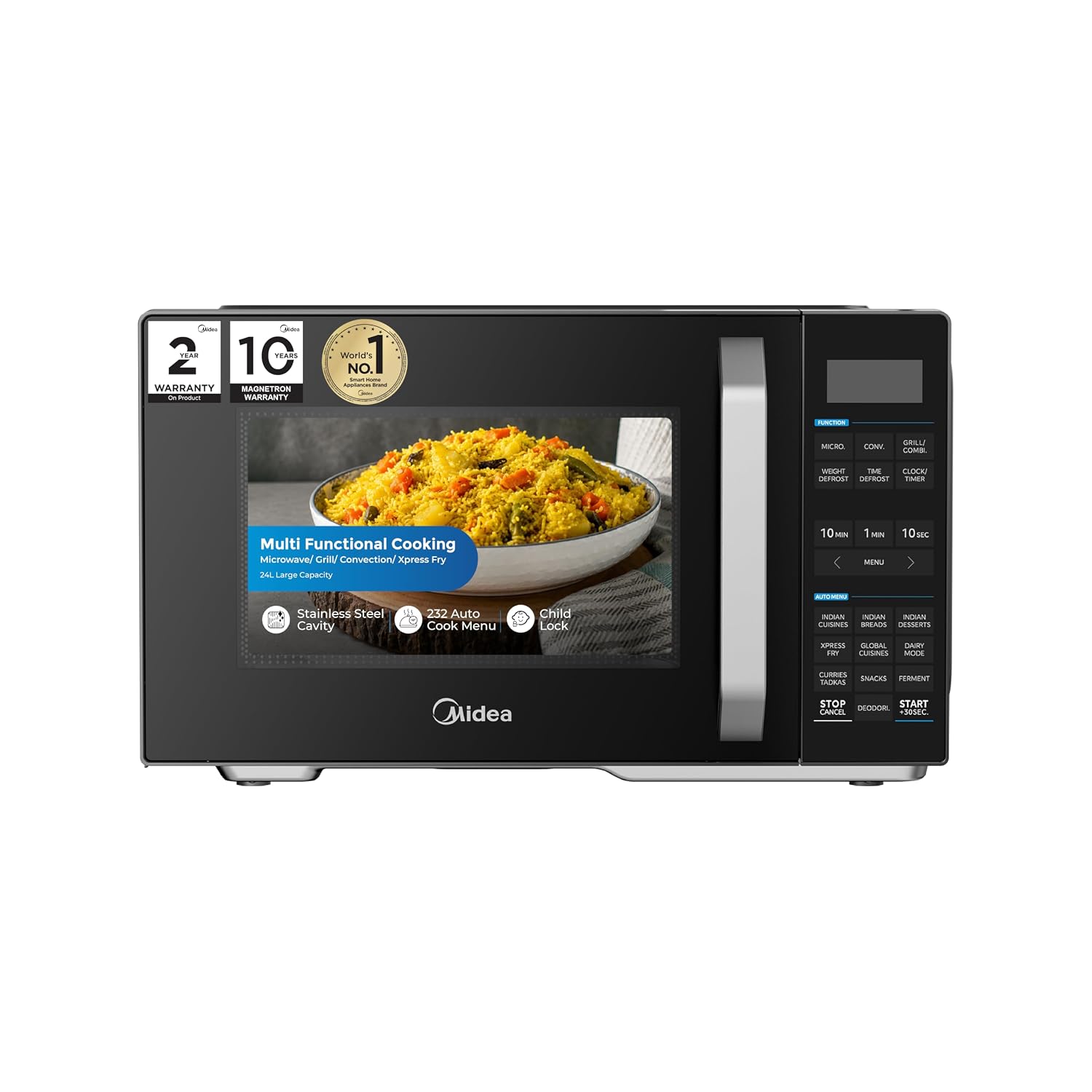 Midea 24 L Convection Microwave oven with Air Fry & Grill (MMOP02XA-ECSEBK) | 232 Auto cook menu | 800W | Child Lock