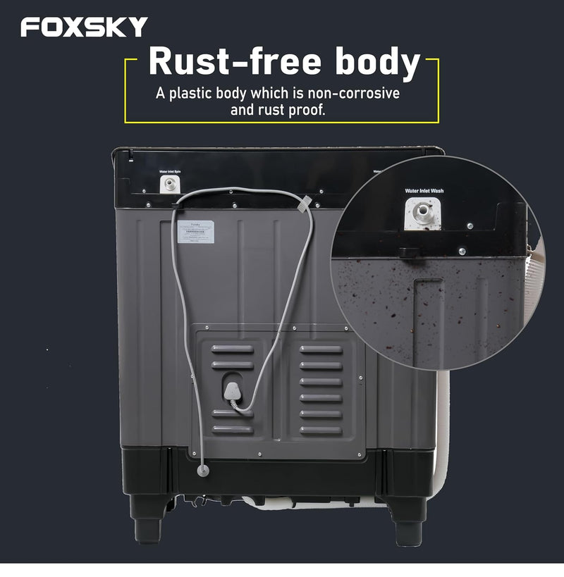 Foxsky 7.0 kg 5 Star Semi-Automatic Top Loading Washing Machine Appliance (2024 Model, Powerful Motor, Effective Wash Pulsator, 1370 RPM & Castors)(Aqua Wash 7.0KG)