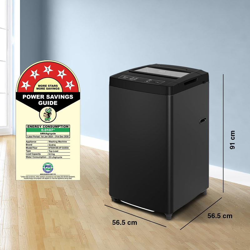 Godrej 6.5 Kg 5 Star I-Wash Technology for Automatic One Touch Wash Fully-Automatic Top Load Washing Machine (WTEON 650 AP 5.0 GPGR, Graphite Grey, With Toughened Glass Lid)-(Touchup)