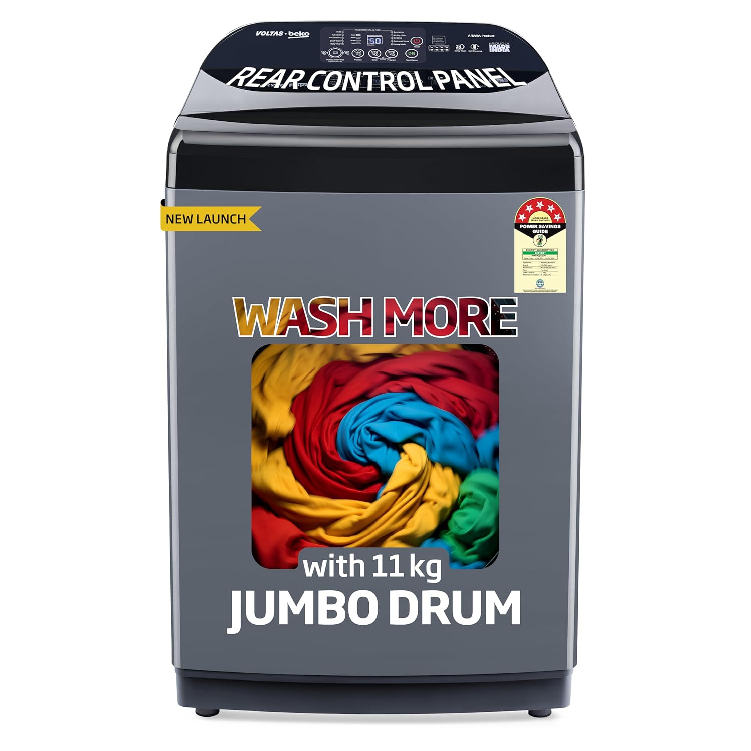 Voltas Beko, A Tata Product 11 Kg 5 Star Fully-Automatic Top Loading Washing Machine (WTL1106UEA / OBS1060, Grey, Double Waterfall Technology)