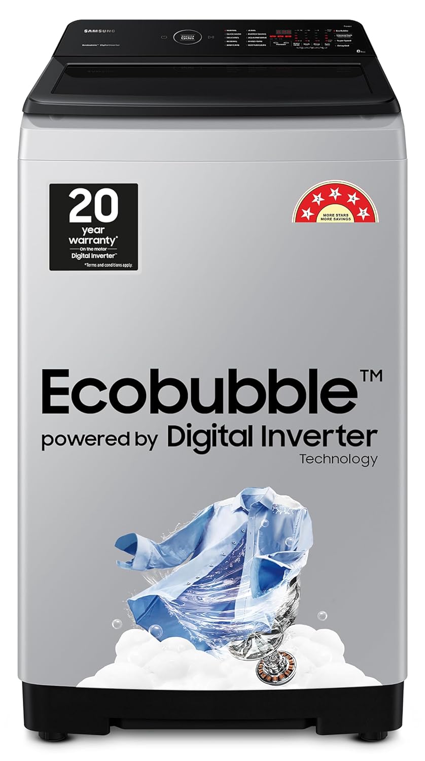 Samsung 8 Kg, Eco Bubble Technology with Super Speed, Soft Closing Door, Fully-Automatic Top Load Washing Machine (WA80BG4545BYTL, Lavender Gray)