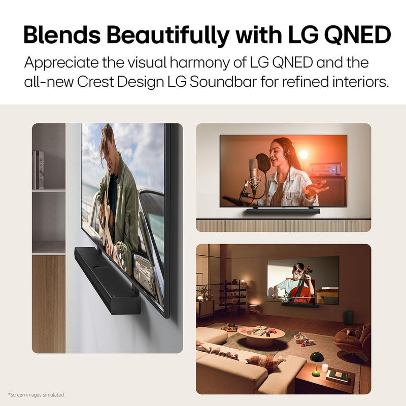 LG SQ75TR, 600W, 5.1.1Ch Home Theater Soundbar with Dolby Atmos, Center Up-Firing Speaker, AI Sound Pro, Wow Synergy, Wireless Subwoofer, Rear Speaker Inbuilt Receiver, QNED Matching Bracket Inside