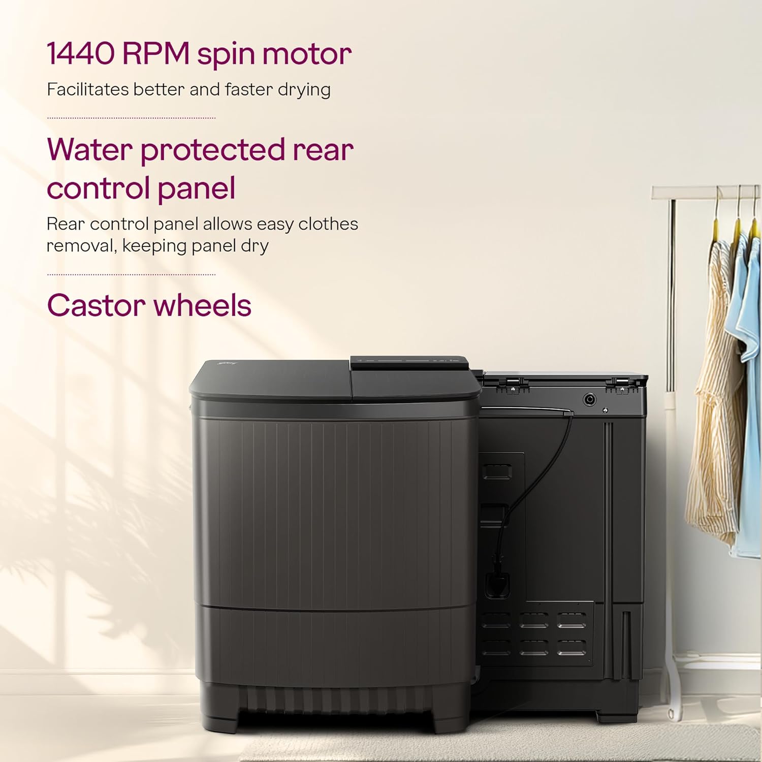 Godrej 8 Kg 5 Star, With Soft Shut Wash Lid, Semi-Automatic Top Loading Washing Machine (WSEDGE ULTS 80 5.0 DB2M CSGR, Crystal Grey, Stainless Steel Wash and Spin Drum)