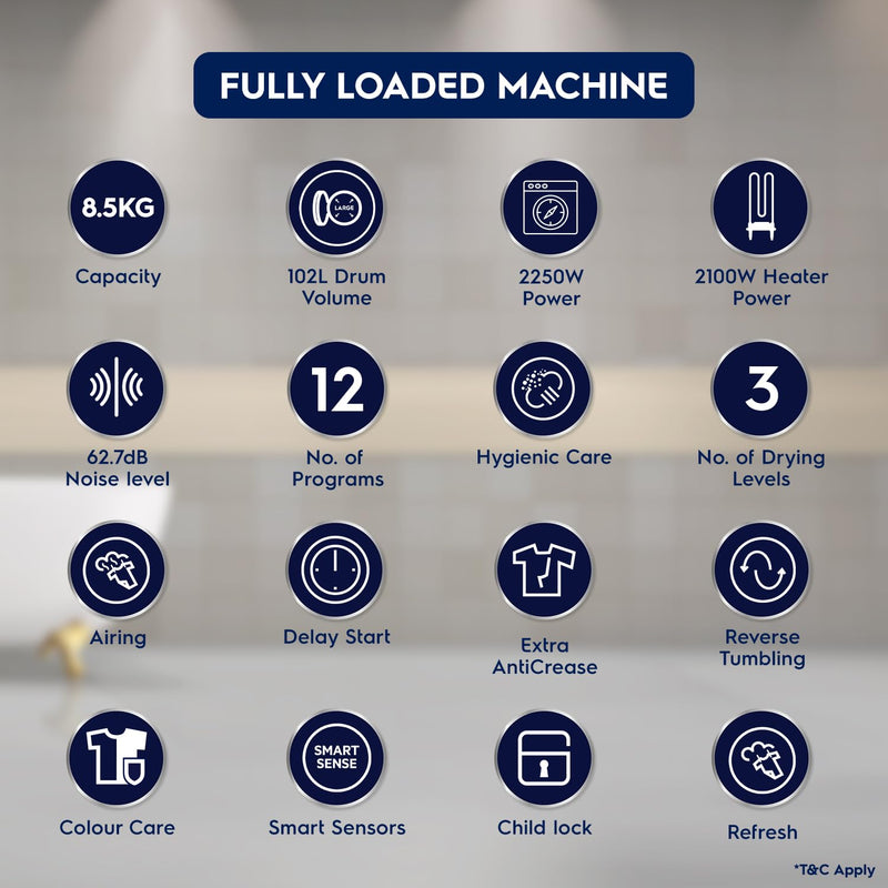 Electrolux 8.5kg Fully Automatic Front Load Venting Dryer, Scandinavian Design with Reverse Tumbling, Smart Sensors, Colour Care Function, White, UltimateCare 300, EDV854J3WB | Open Box like New |