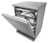LG 15 Place Setting Dishwasher for Indian Utensils|Cleans Kadhai & Pressure Cooker|TrueSteam & QuadWash Technology|Inverter| Freestanding Dishwasher with Auto Open Door & WiFi (DFB435FV, Prime Silver)