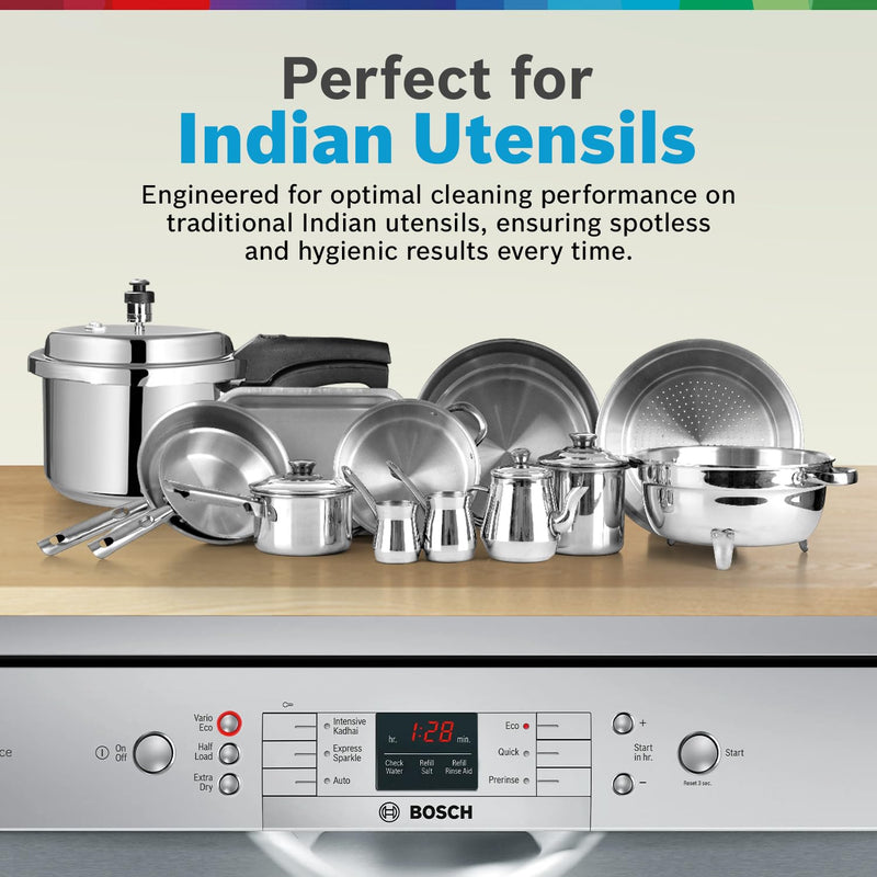 Bosch 13 Place Setting Dishwasher with Intensive Kadhai Program, No Pre-Rinse, 70? Hot water wash, Half Load Option & Extra Cutlery Box - (SMS66GI01I, Silver, Glass Protection Technology)