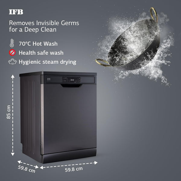 IFB 16 Place Settings with DeepClean Technology Powered by AI Freestanding Dishwasher (Neptune VX16, Inox Grey, Largest Capacity Washes upto 92 Utensils)