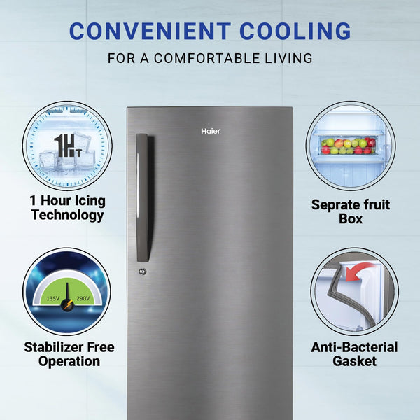 Haier 190 L 5 Star Direct Cool Single Door Refrigerator with 1 Hour Icing Technology (HED-205DS-P, Dazzle Steel)