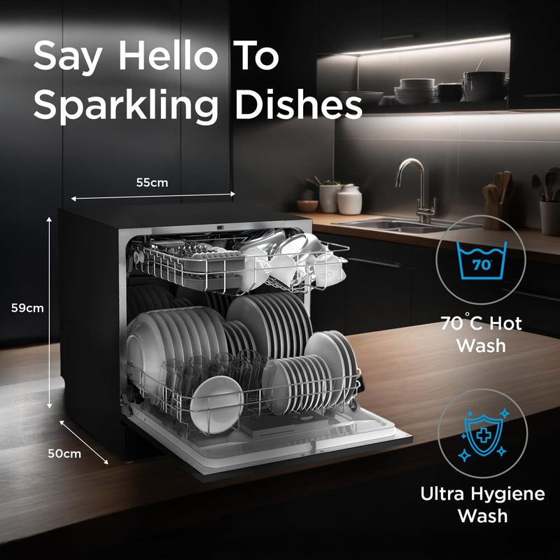 MIDEA 8 Place Setting Countertop Dishwasher (MDWTT0802D(B) IN, Black, 6 wash programs, Portable, anti-bacterial filter & Intensive 70 degree wash for Ultra Hygiene, 24 Hour Delay Timer)
