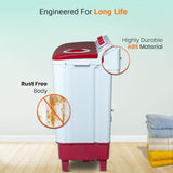 Power Guard 6.5 kg 5 Star Semi-Automatic Top Loading Washing Machine Appliance (PG65WM-BG-OP, Burgundy, Powerful Motor,Effective Wash Pulsator,1350 RPM & Castors)