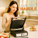 INALSA Sandwich Maker 2200W|Large Non-Stick Coated Cooking Plates|Adjustable Temperature Control|Dual Safety Thermostat|Cool Touch Handle|Removable Oil Collector Tray|2 Yr Warranty,Grill Master Ultra