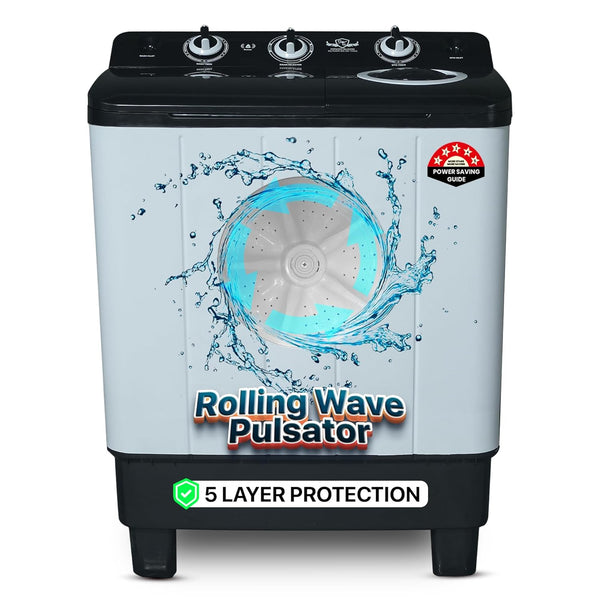 Power Guard 7.5 kg 5 Star Semi-Automatic Top Loading Washing Machine Appliance (2024 Model,PG75WM-BK-OP, Black, Powerful Motor, Effective Wash Pulsator,1400 RPM & Castors)