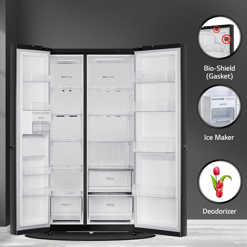LG 655 L Frost Free Smart Inverter Double Door Side by Side Refrigerator (GL-B257HWBY, Western Black, Express Freezing | Multi Air-Flow) (Touched Up)