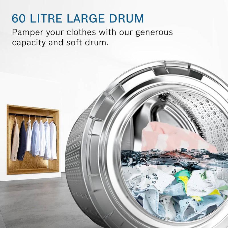 Bosch 10.5/6 KG Inverter Fully Automatic Front Load Washer Dryer (2025 Model, WNA2E4UCIN, 1400 RPM, 14 Wash Programs, LED touch display, Wash & Dry in 60 Mins, Cast Iron Grey)