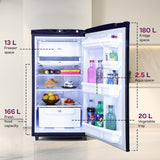 Godrej 180L 2 Star Direct Cool Single Door Refrigerator with 5 Years Warranty | 20L Vegetable Tray | Toughened Glass Shelves| Advanced Capillary Technology (RD EDGE 205BN TRF BR BL, Berry Blue)