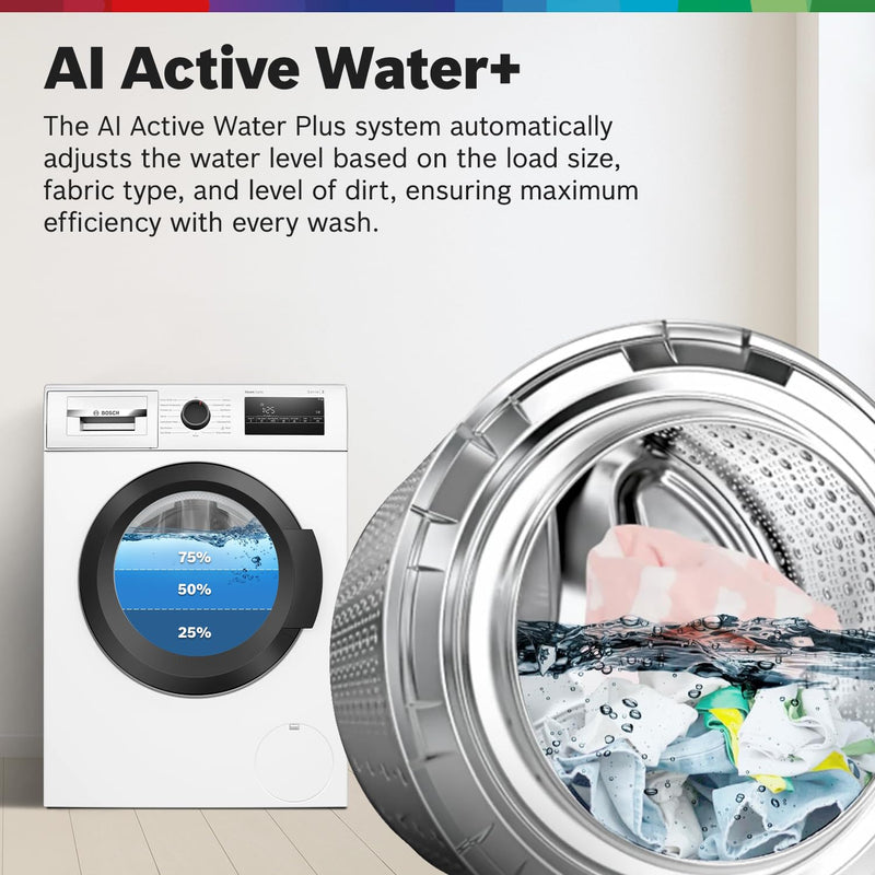 Bosch 8KG 5 Star Fully-Automatic Front Loading Washing Machine (WAJ28260IN,White,AI Active Water Plus,In-Built Heater)