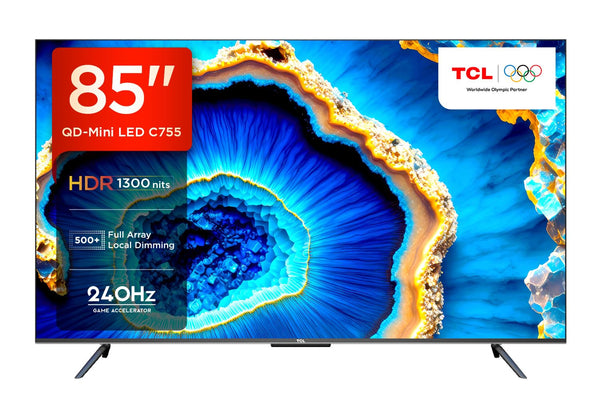 TCL 215 cm (85 inches) 4K Ultra HD Smart QD-Mini LED Google TV 85C755 (Black)