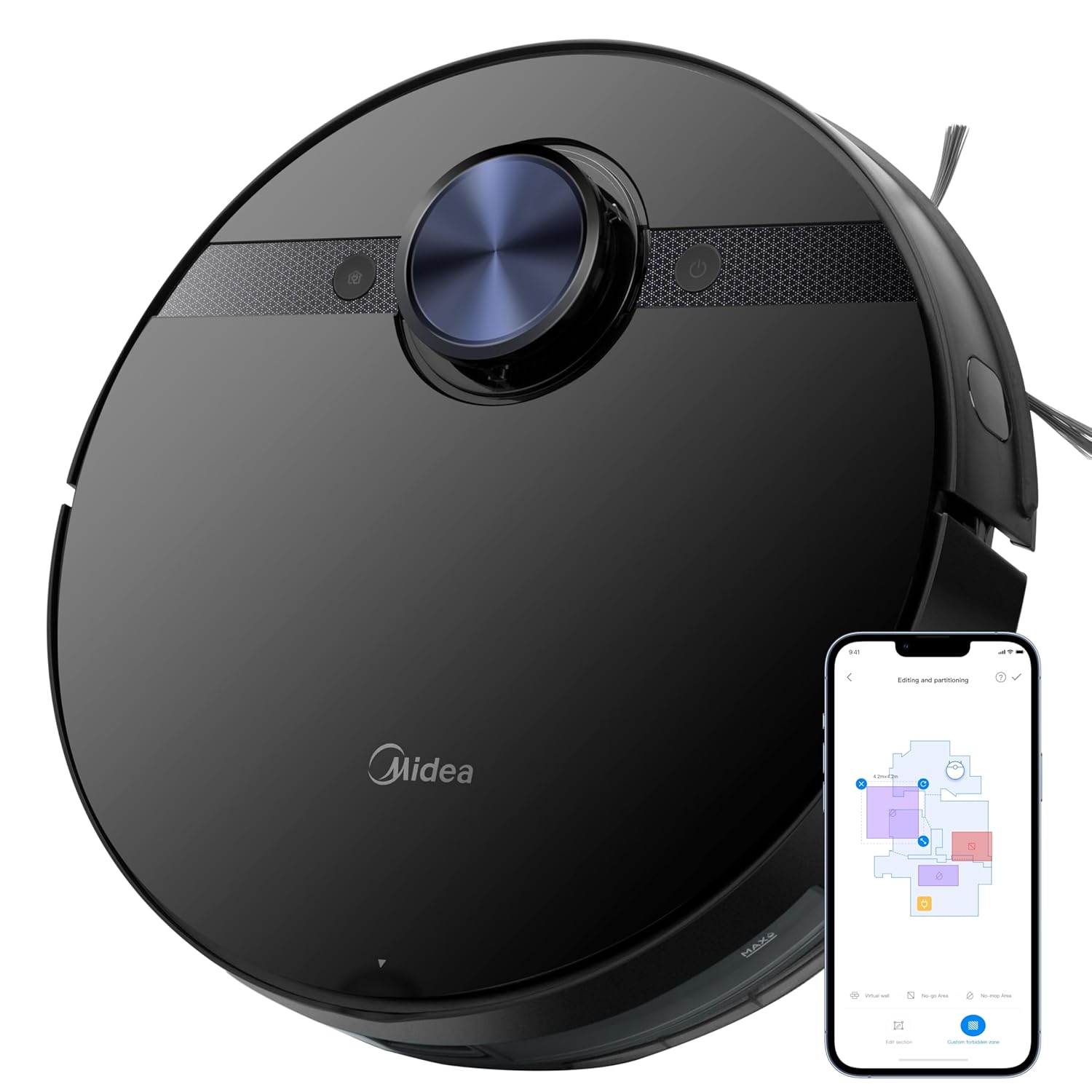 Midea M7 Robotic Vacuum Cleaner |Wet & Dry | BLDC Motor | 4000Pa Suction| 5Th Gen Lidar Navigation 30 Set Sensors |Auto Return Charge| Alexa & Google Enabled, 180 Minutes, Black